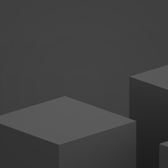 Abstract 3d black gray cube and box podium minimal scene studio background.