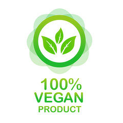 100% vegan food diet icon. Organic, bio, eco symbol. Vegan, no meat, lactose free, healthy, fresh and nonviolent food. Vector illustration
