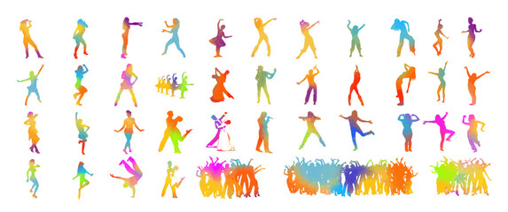 vector isolated colorful silhouette of a dancing girls