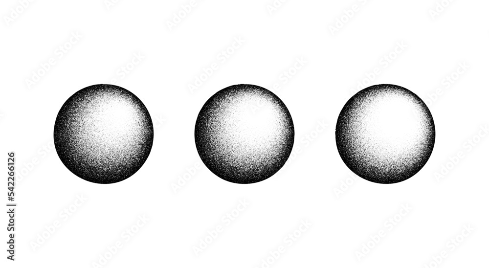 Poster Circle grain texture set. Radial faded noise gradient collection. Round grunge shape. Speckles and particles textured background. Dotted print wallpaper. Vector