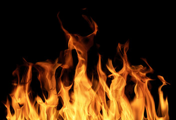 isolated on black dense bright orange fire