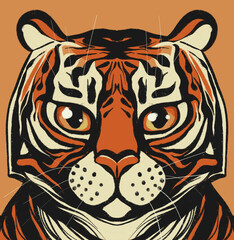 wild cat tiger face cartoon illustration symmetrical hand drawn art