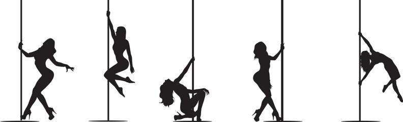 vector silhouette of a woman dancing pole dance - obrazy, fototapety, plakaty