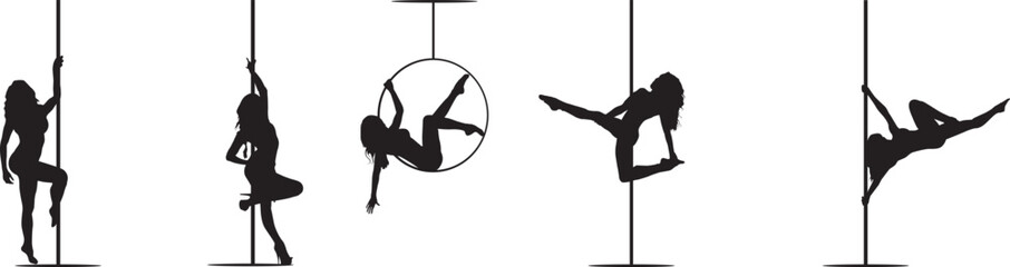 vector silhouette of a woman dancing pole dance - obrazy, fototapety, plakaty