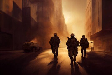 Obraz na płótnie Canvas concept art illustration of army squad modern warfare