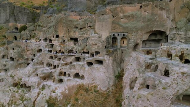 View of the rock-cut caves of the ancient monastery complex Vardzia