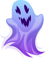 Ghost character. Halloween scary ghostly monster, purple spooks evil face, autumn horror holiday, scary party object, nightmare creature, simple isolated phantom, vector cartoon illustration