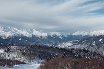 Caucasian mountains in winter in Georgia