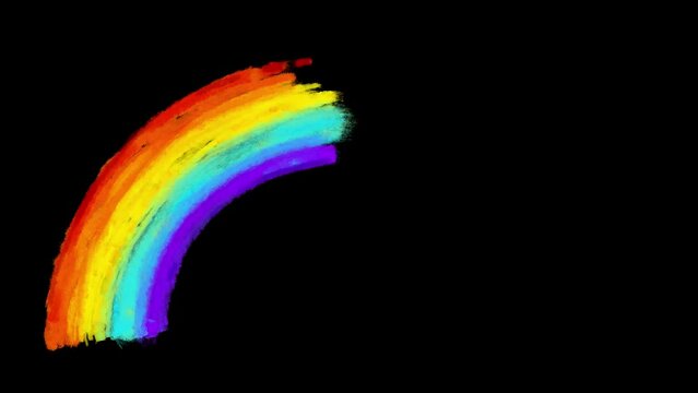 Rainbow drawing animated element isolated on black background. Hand drawn in out cute texture animation. Crazy doodle cartoon style frame by frame classic old style animation.