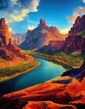 grand moab, bryce red rock formation canyon, colorado river. Digital, Illustration, Painting, Artwork, Scenery, Backgrounds, portrait