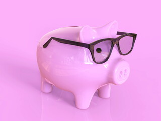 Piggybank Wearing Glasses on Pink Background Smart Money Saving Concept