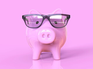 Piggybank Wearing Glasses on Pink Background Smart Money Saving Concept