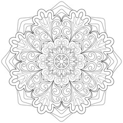 Colouring page, hand drawn, vector. Mandala 105, ethnic, swirl pattern, object isolated on white background.