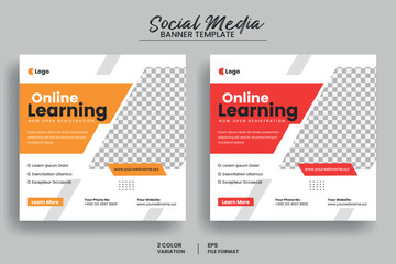 online learning education social media post banner template or online education square banner layout, flyer, brochure, web banner