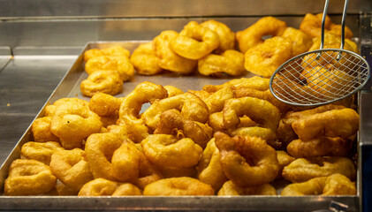 Freshly fried Greek donuts from a Greece local food shop