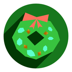 flat icon of christmas wreath. green icon in flat style christmas wreath. icon for christmas. for web browser.