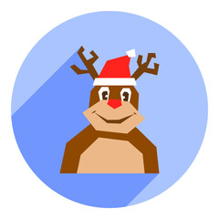 flat icon of christmas deer in hat. blue icon in a flat style of a christmas deer in a hat. icon for christmas. for web browser.