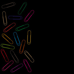 Colorful clips falling pattern on black background