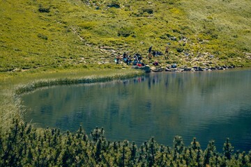 Scenic view of the Nesamovyte Lake in the Ivano-Frankivsk region on a sunny day