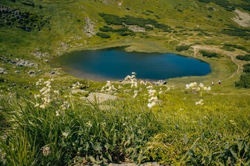 Scenic view of the Nesamovyte Lake in the Ivano-Frankivsk region on a sunny day