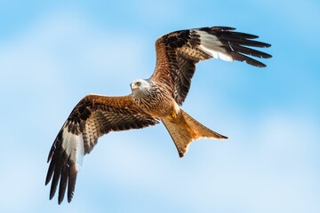 Amazing shot of a Red Kite (subfamily of hawks) soaring in the sky with wings open - Powered by Adobe