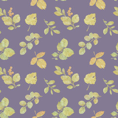 Seamless botanical pattern, autumn leaves. Abstract background from watercolor leaves.