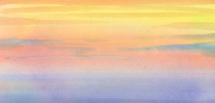Fiery Sunset Hot Summer Watercolor Abstract Background.