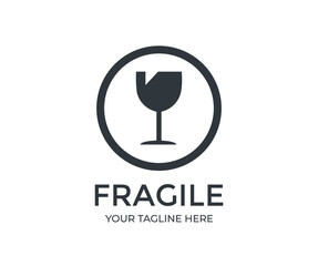 Fragile package icon logo design. Handle with care logistics and delivery shipping labels, fragile box, cargo warning  vector design and illustration.
