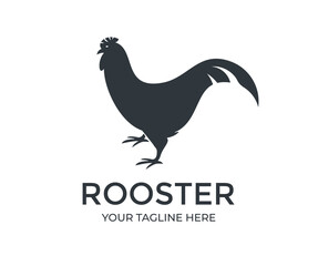Fototapeta na wymiar Black silhouette of a rooster standing logo design. Rooster silhouette for poultry farm industry vector design and illustration. 