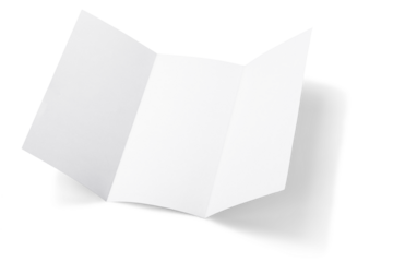 Close up of a blank folded white paper on white background