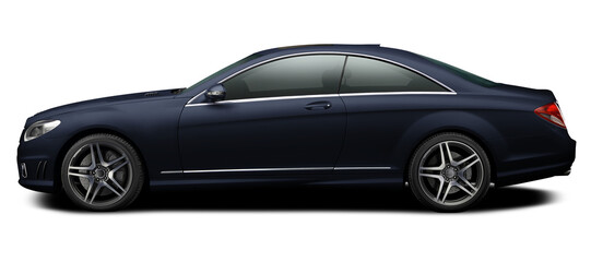 Fototapeta na wymiar Modern black-blue car coupe side view isolated on white background. 