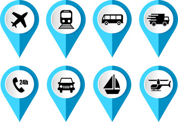 Transportation vector icon set, flat design pointers, infographic template.