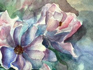 Original watercolor painting. Poster. Delicate flowers for the design. Muted shades. 