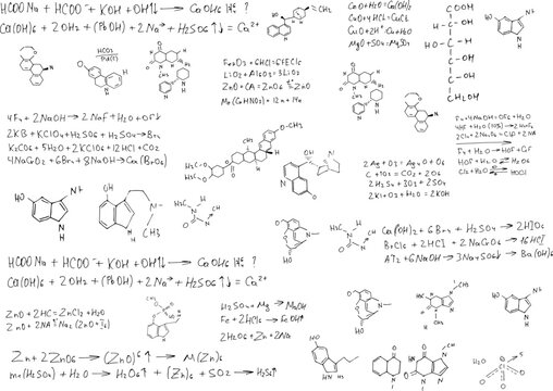chemical formulas and elements.scientific background on white. hand-drawn.