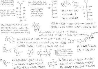 chemical formulas and elements.scientific background on white. hand-drawn.