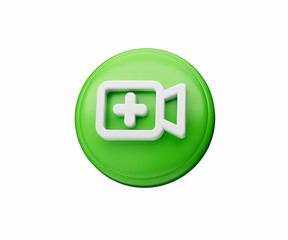 Obraz premium 3D illustration of white and green add video icon isolated on white background