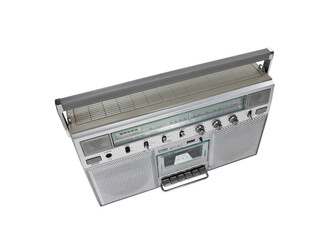 Vintage portable boom box cassette player isolated.