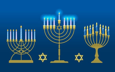 Menorahs are traditional festive Jewish candlesticks.