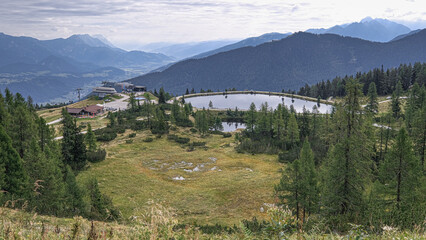 View of Rieteralm , Riteralm lake and the surroundings as seen from Gasselhohe summit (2001 m),...