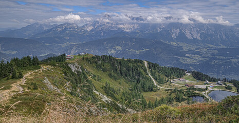View of Rieteralm , Riteralm lake and the surroundings as seen from Gasselhohe summit (2001 m),...