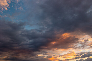 Cloudscape at sunrise. Sky view in the morning with dramatic clouds