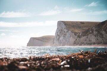 Coastline with white cliffs. 