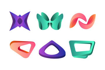 Futuristic Shape with Holographic Gradient Design as Graphic Creative Element Vector Set