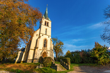 Gothic church in the town of Krivoklat. Czechia
