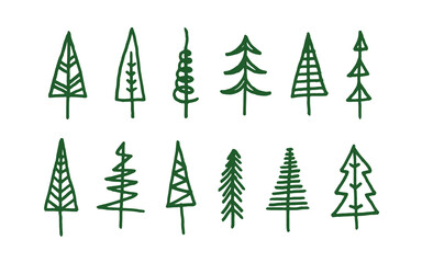 Obraz premium Set of hand drawn christmas tree elements in doodle style vector illustration