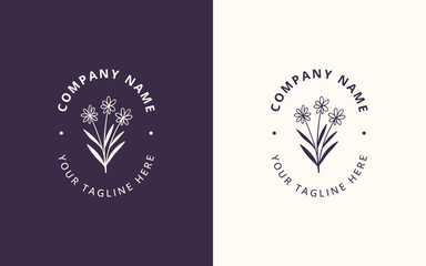 Minimalist feminine logo with hand drawn floral botanical logo template