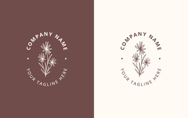 Minimalist feminine logo with hand drawn floral botanical logo template