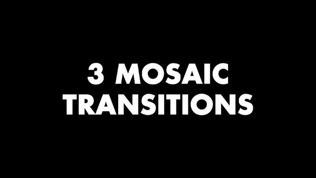 3 Abstract animated background CGI motion graphics transitions with white and black pixel figures. Transition retr mosaic masks templates. 4k Pixelated transition.