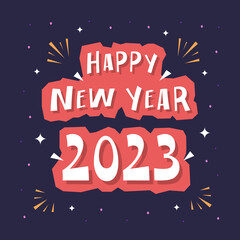 Happy new year 2023 lettering background with confetti decorations 