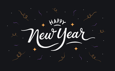 Happy new year lettering text background. greeting card vector illustration